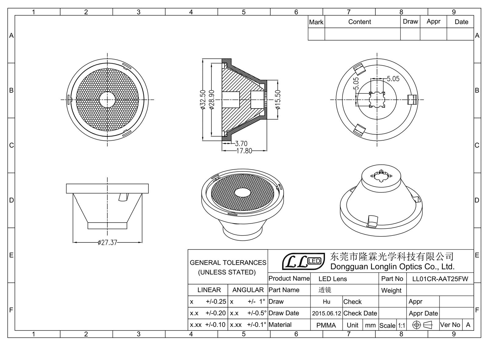 LL01CR-AAT25FW車展燈透鏡產(chǎn)品規(guī)格圖